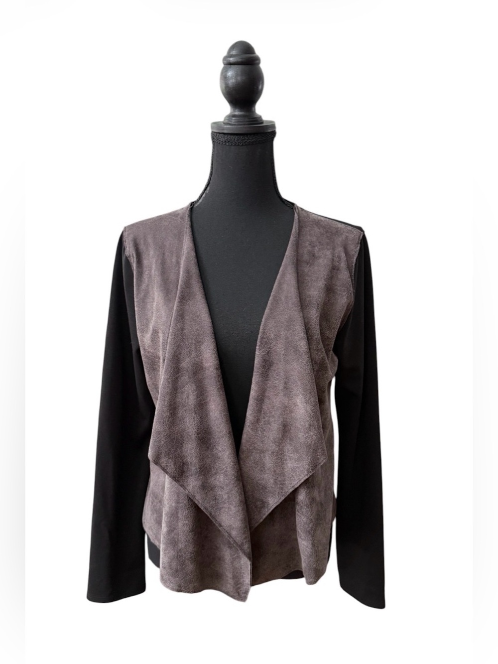 Kenar Draped Open-Front Jacket in Charcoal and Black